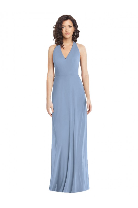 Best Soft Chiffon Open Back Long Halter Neck Trumpet Formal Evening Dress