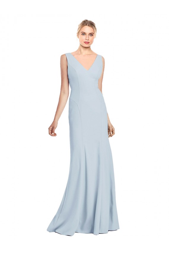 Best Stretch Crepe Low Back Long V-Neck Trumpet Evening Gown