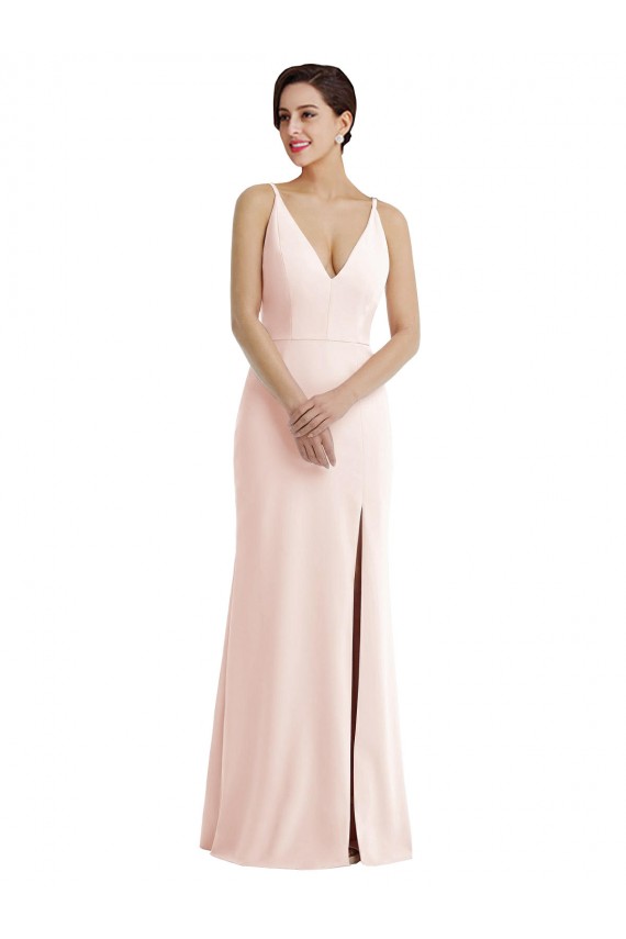 Best Stretch Crepe V-Back Long V-Neck Trumpet Formal Evening Dress