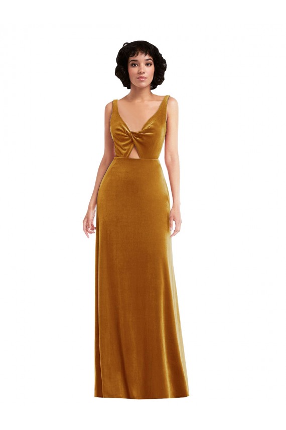 Best Stretch Velvet V-Back Long V-Neck Trumpet Semi Formal Evening Dress
